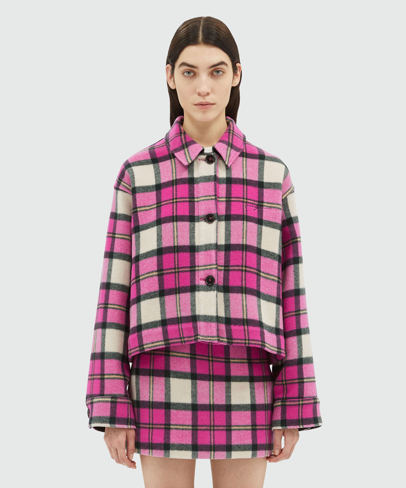 Tartan pattern wool cloth jacket FUCHSIA Women 