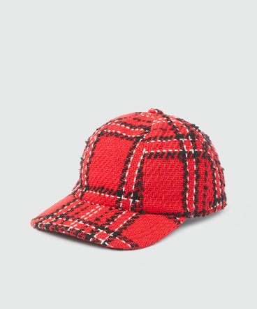 Red tweed maxi check baseball cap