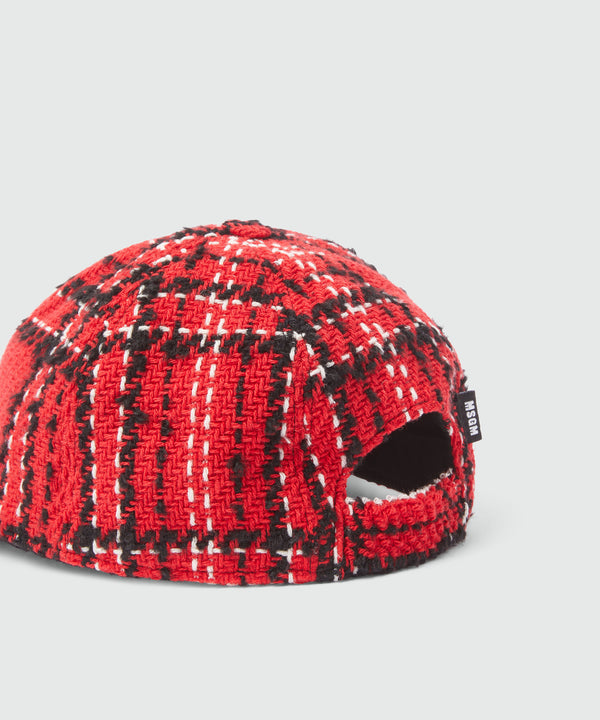 Red tweed maxi check baseball cap