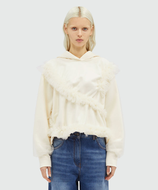 Tulle double jersey sweatshirt with ruffles