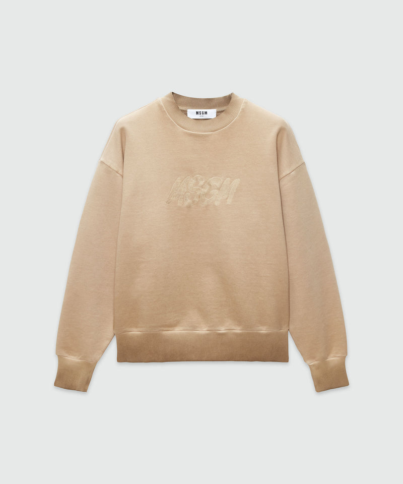 Pre-washed jersey sweatshirt with embroidered logo BEIGE Women 