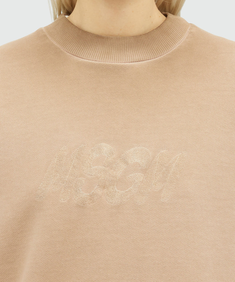 Pre-washed jersey sweatshirt with embroidered logo BEIGE Women 