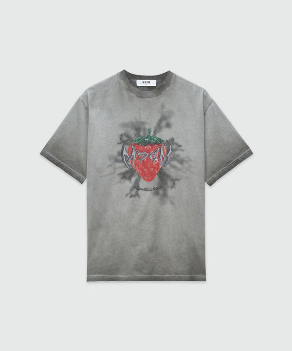 Pre-washed jeresy T-shirt with  "Tough Strawberries" print