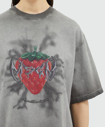 Pre-washed jeresy T-shirt with  "Tough Strawberries" print