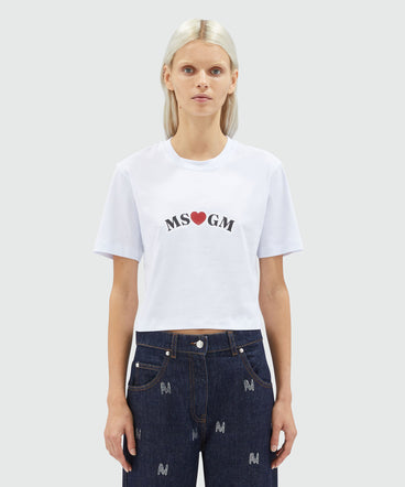 White crop top T-shirt with MSGM print