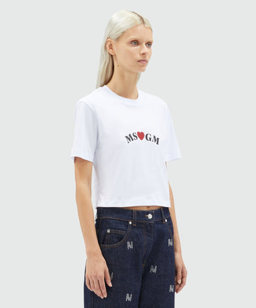 White crop top T-shirt with MSGM print