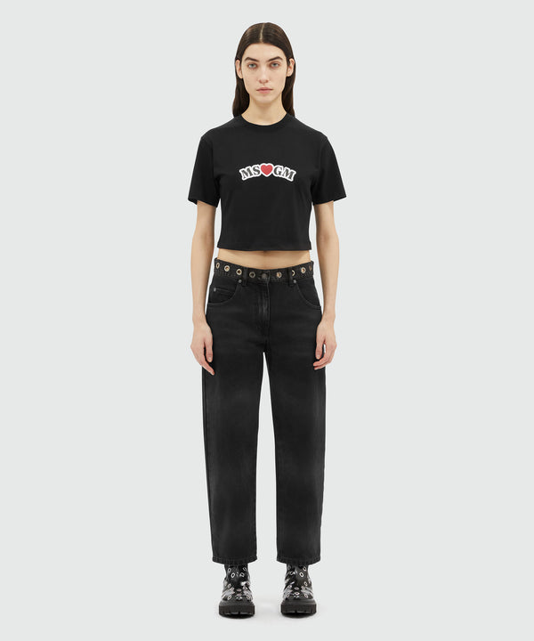 Black crop top T-shirt with MSGM print