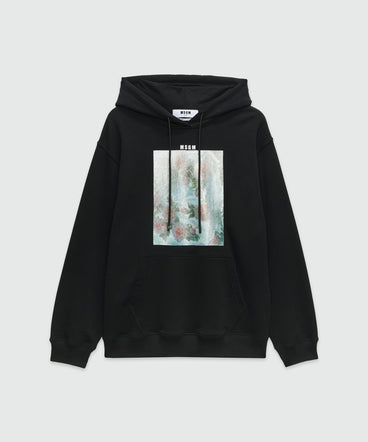 Jersey sweatshirt with rose graphic print