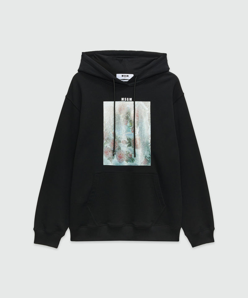 Jersey sweatshirt with rose graphic print BLACK Women 