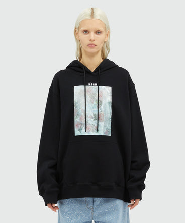 Jersey sweatshirt with rose graphic print