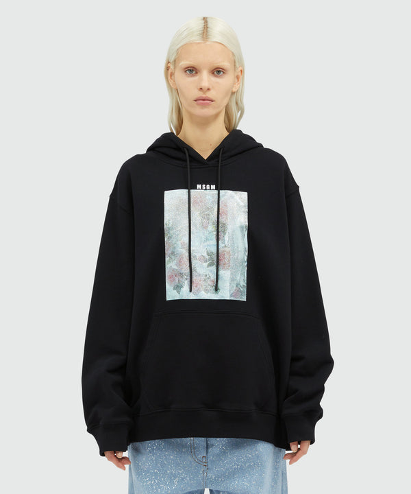 Jersey sweatshirt with rose graphic print