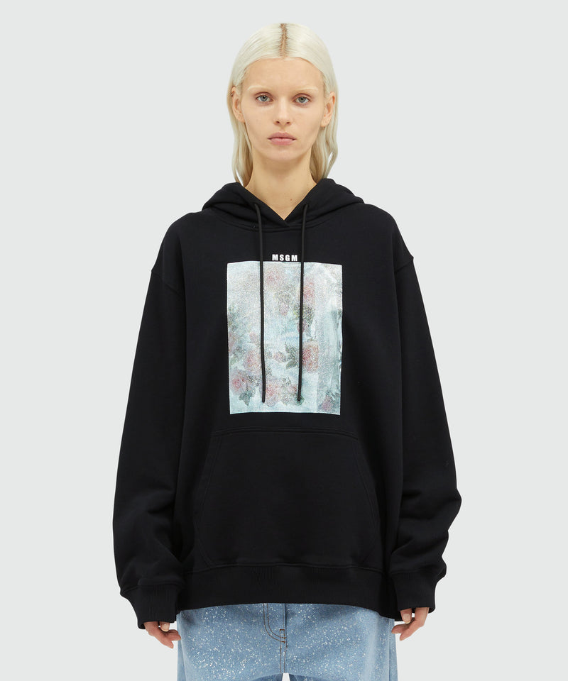 Jersey sweatshirt with rose graphic print BLACK Women 