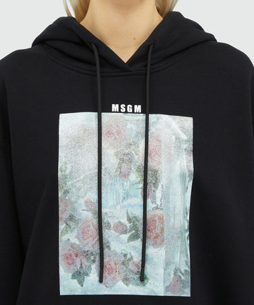 Jersey sweatshirt with rose graphic print