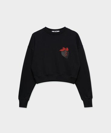 Navy blue jersey sweatshirt with "Tough Strawberries" application