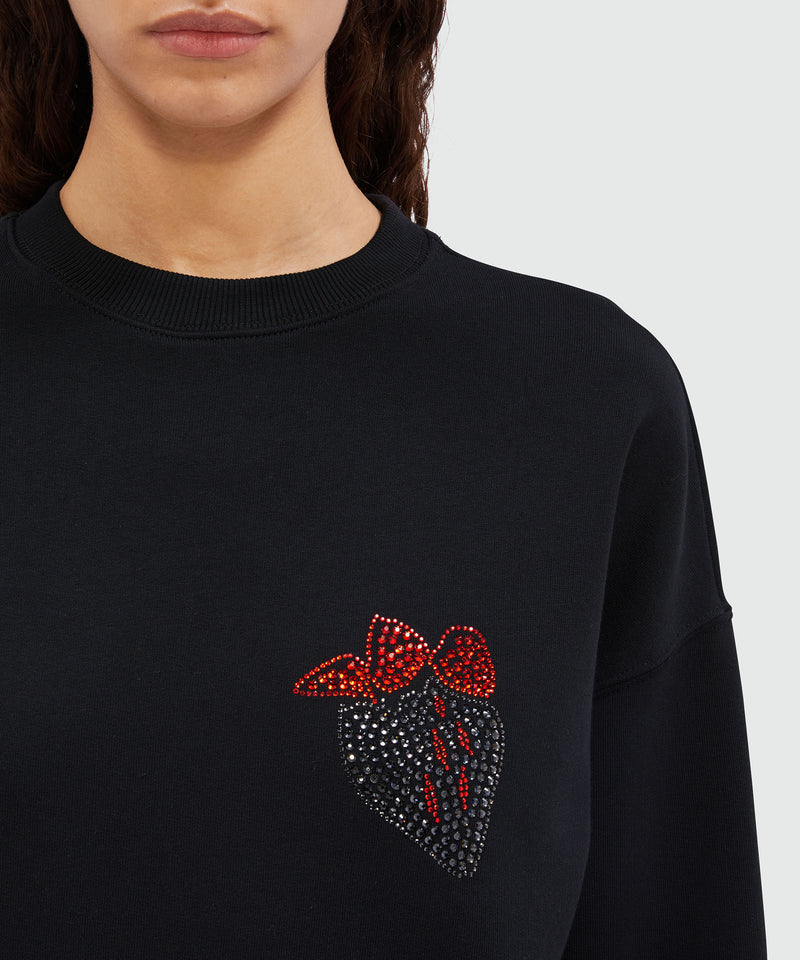 Felpa in jersey con applicazione "Tough Strawberries" blu navy NERO Donna 