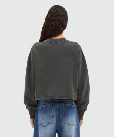 Pre-washed effect crop sweatshirt with studs