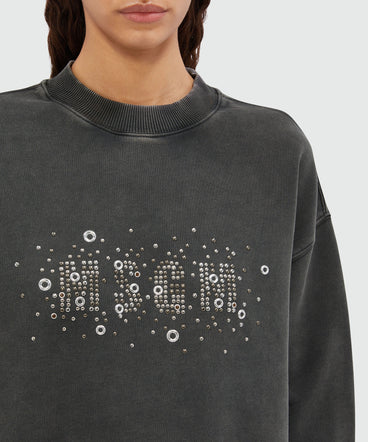 Pre-washed effect crop sweatshirt with studs