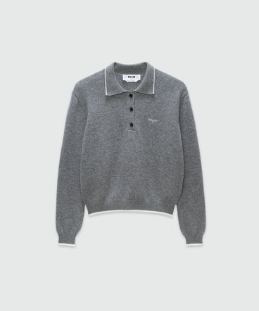 Melange blended cashmere polo shirt