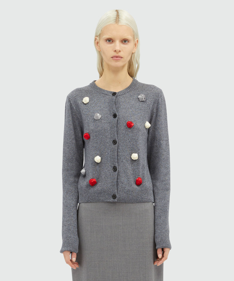 Wool cardigan with satin roses DARK GREY Women 