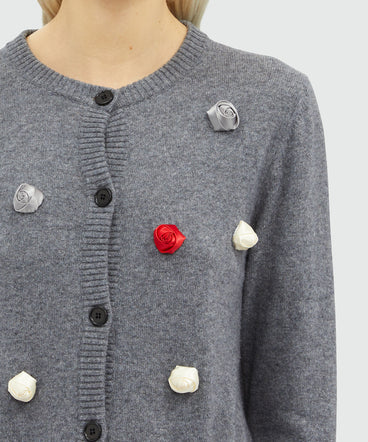 Wool cardigan with satin roses