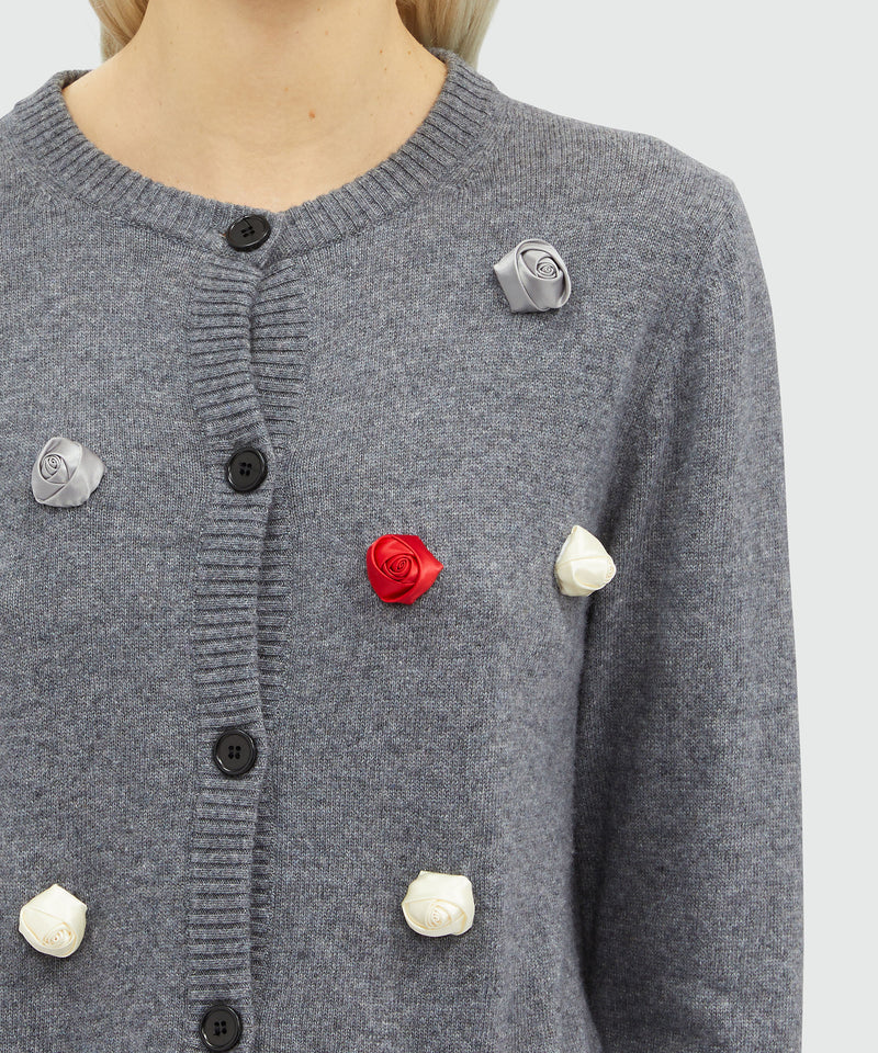 Wool cardigan with satin roses DARK GREY Women 