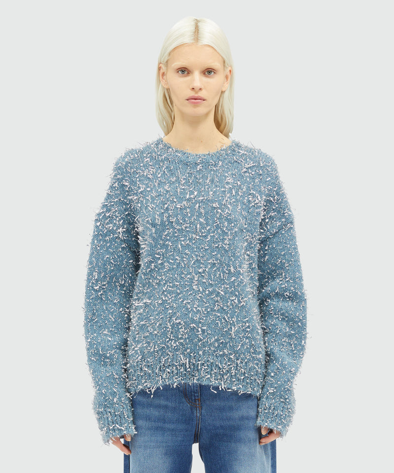 Blended wool and silver lamé thread sweater BLUE Women 