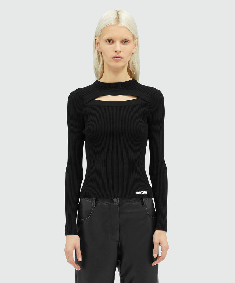 Ribbed viscose shirt BLACK Women 