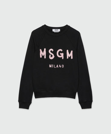 Black jersey sweatshirt with pink brushstroke logo