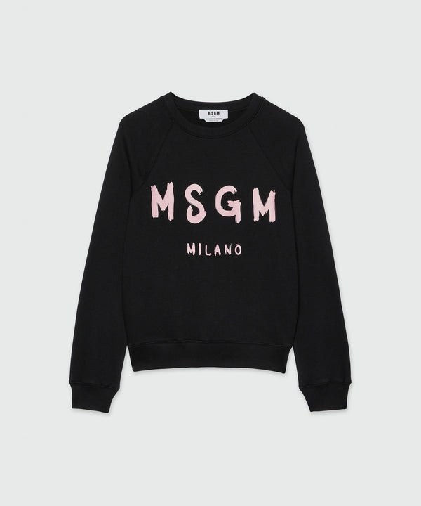 Black jersey sweatshirt with pink brushstroke logo