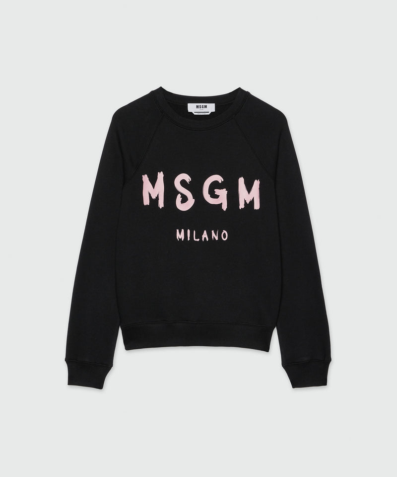 Black jersey sweatshirt with pink brushstroke logo BLACK Women 