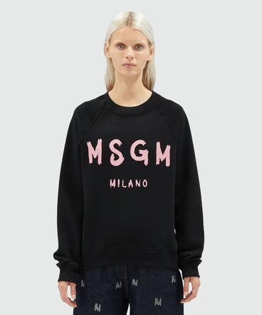 Black jersey sweatshirt with pink brushstroke logo