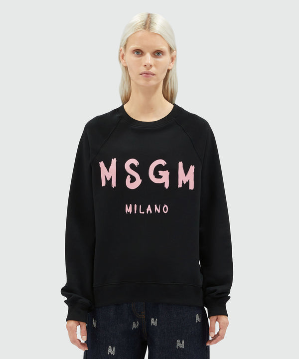 Black jersey sweatshirt with pink brushstroke logo