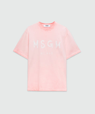 Pink faded-effect jersey T-shirt with brushstroke logo