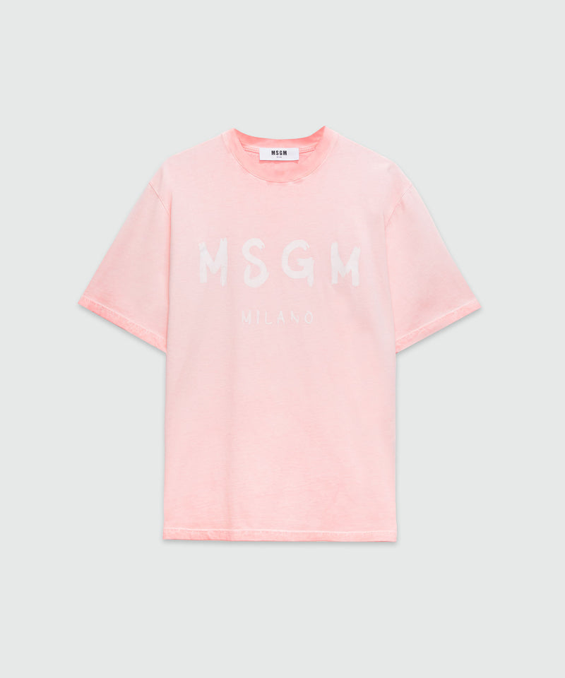 Pink faded-effect jersey T-shirt with brushstroke logo LIGHT PINK Women 