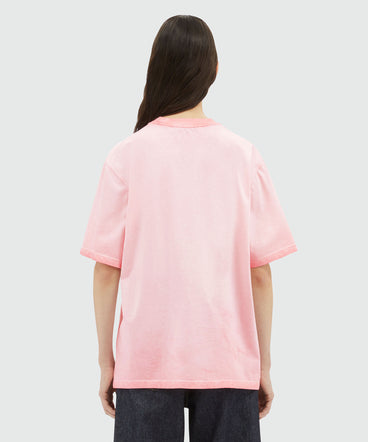 Pink faded-effect jersey T-shirt with brushstroke logo