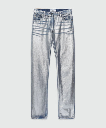 Pantalone in denim metallizzato