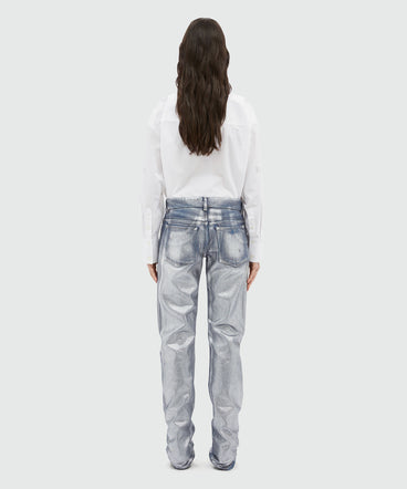 Pantalone in denim metallizzato