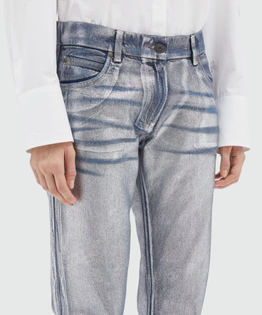 Pantalone in denim metallizzato