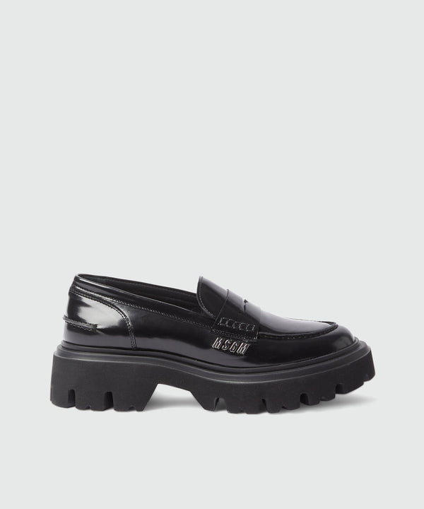 Black brushed leather loafers