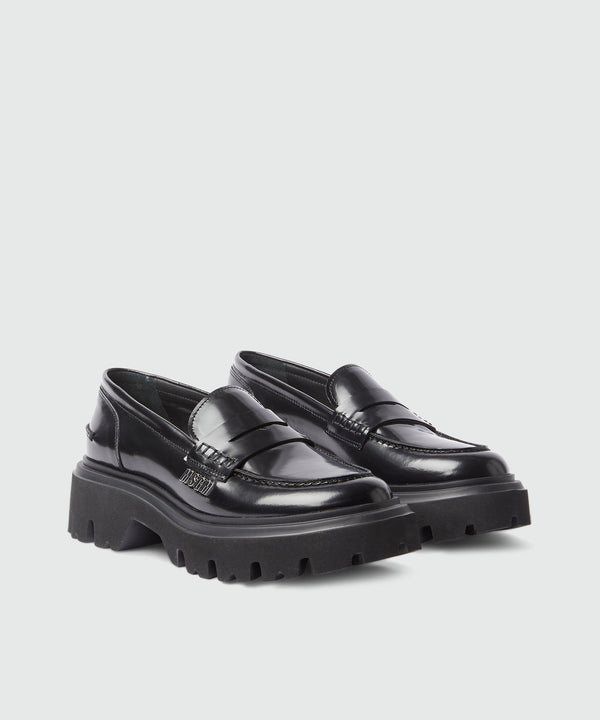 Black brushed leather loafers