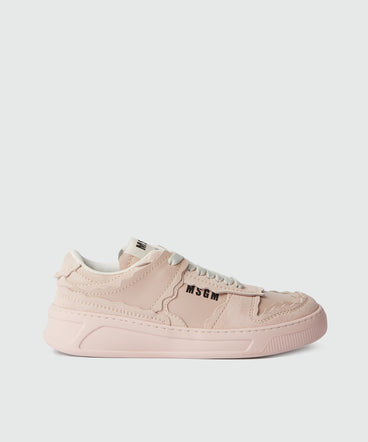 Sneakers MSGM Fantastic Green in suede rosa chiaro