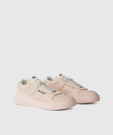 Sneakers MSGM Fantastic Green in suede rosa chiaro