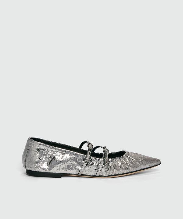 Silver crackle leather ballerina slippers