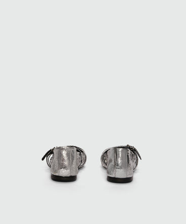 Silver crackle leather ballerina slippers