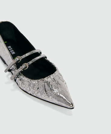 Silver crackle leather ballerina slippers