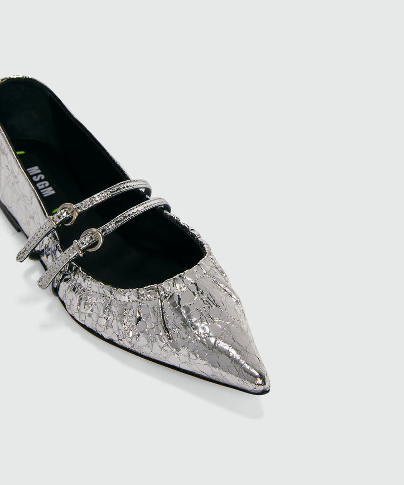 Silver crackle leather ballerina slippers SILVER Women 