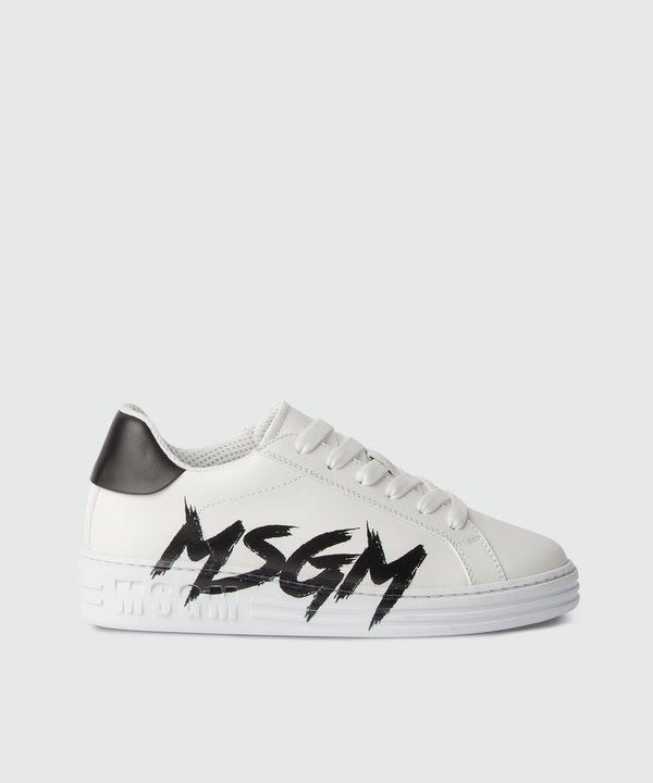 Leather MSGM brushstroke logo sneakers