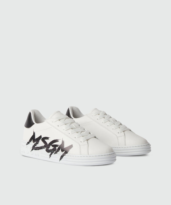 Leather MSGM brushstroke logo sneakers