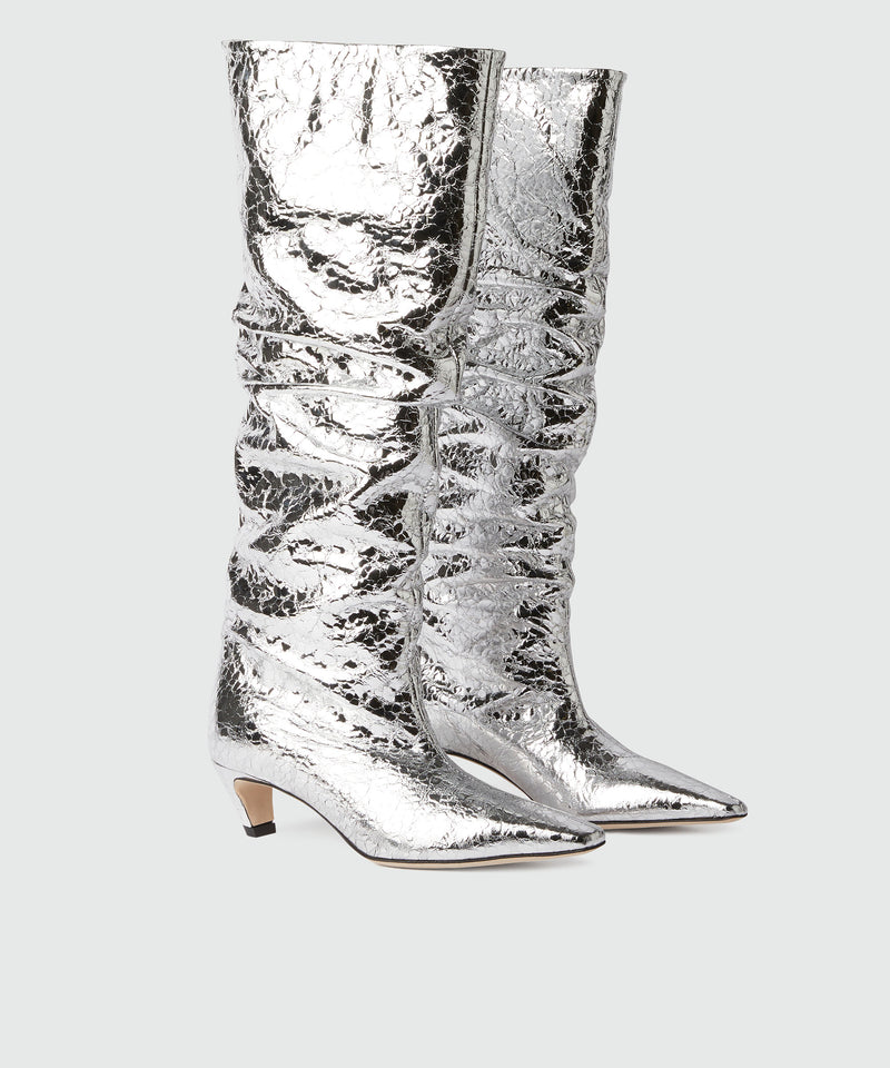 Laminated crackle leather boots SILVER Women 