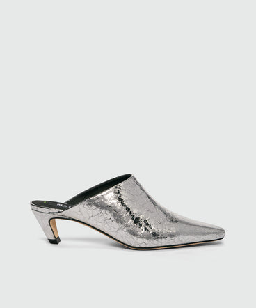 Silver crackle leather mules